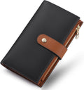 Black and brown faux leather trifold wallet