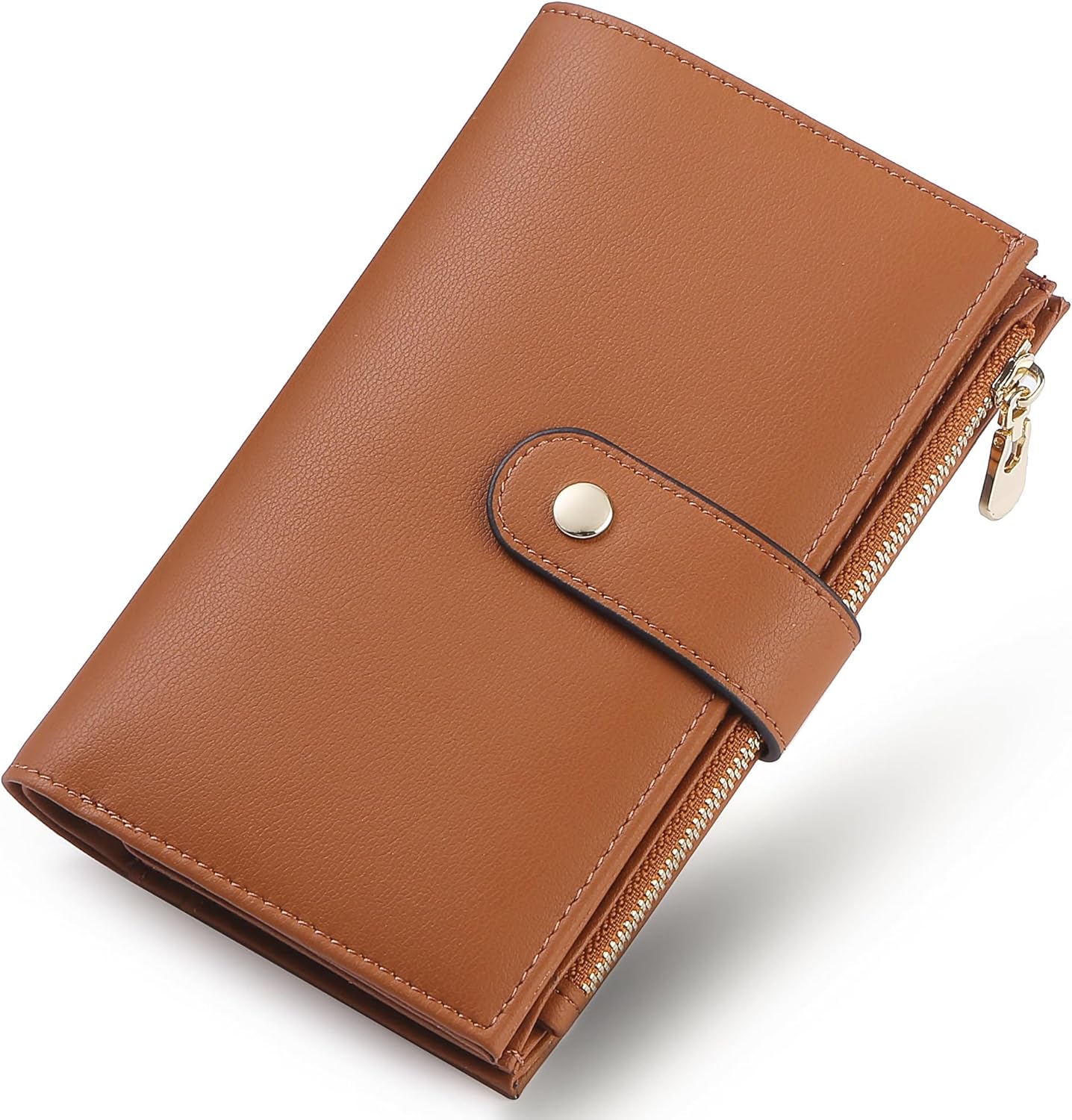 Brown faux leather trifold wallet